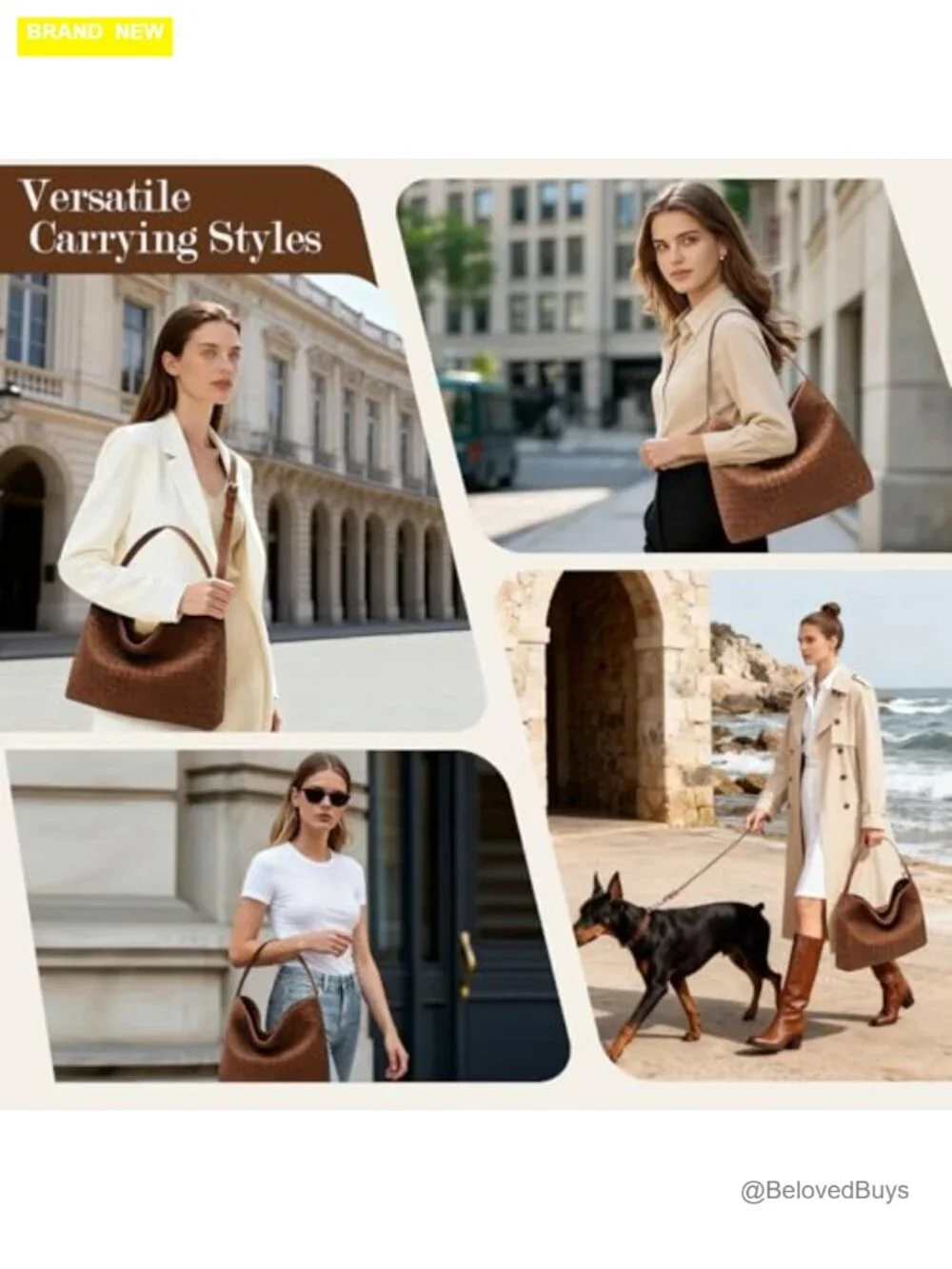 Faux Leather Woven Hobo Bag Shoulder Satchel Work Travel Tote